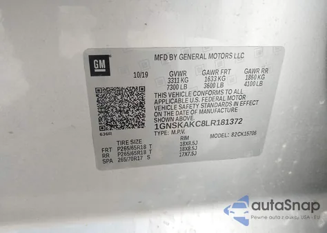 2020 Chevrolet Tahoe 4Wd Ls z USA, uszkodzony, nr VIN 1GNSKAKC8LR181372